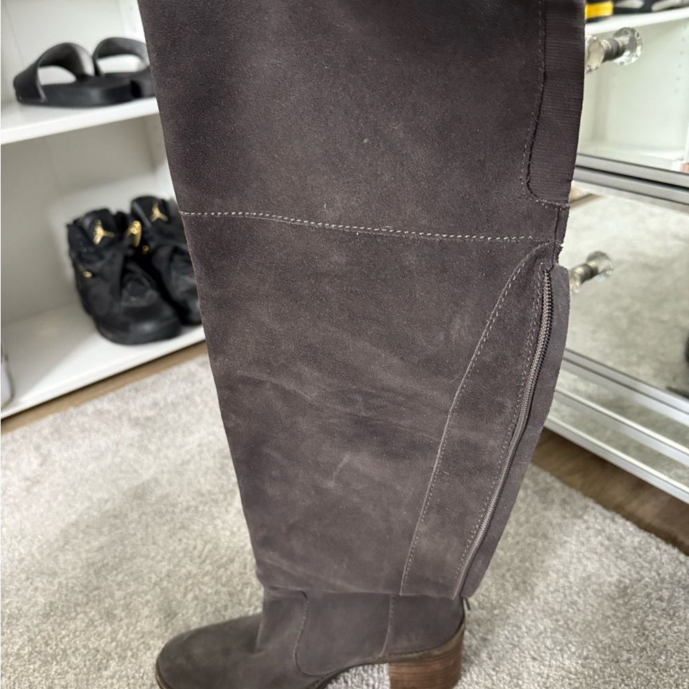 Thigh high suede gray boots